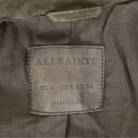 ALLSAINTS All Saints Size 4 Chine Biker Jacket Suede Goat Leather Moto Zipper - Picture 2 of 9
